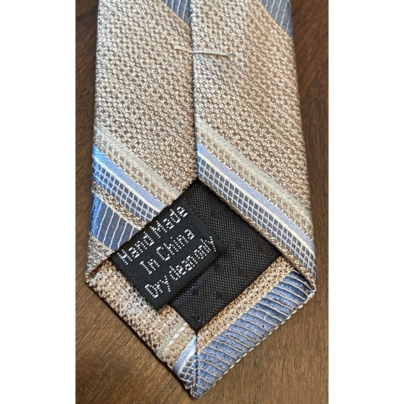 Pronto Uomo Platinum Tan Blue Hand Made 100% Silk Men’s Neck Tie Made In China - Picture 7 of 9